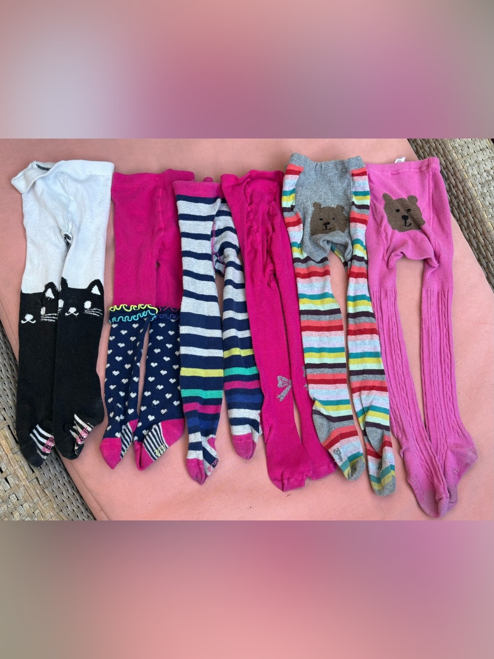 GAP & children place Girls Bright Pink & Multi-Stripe Tights lot
